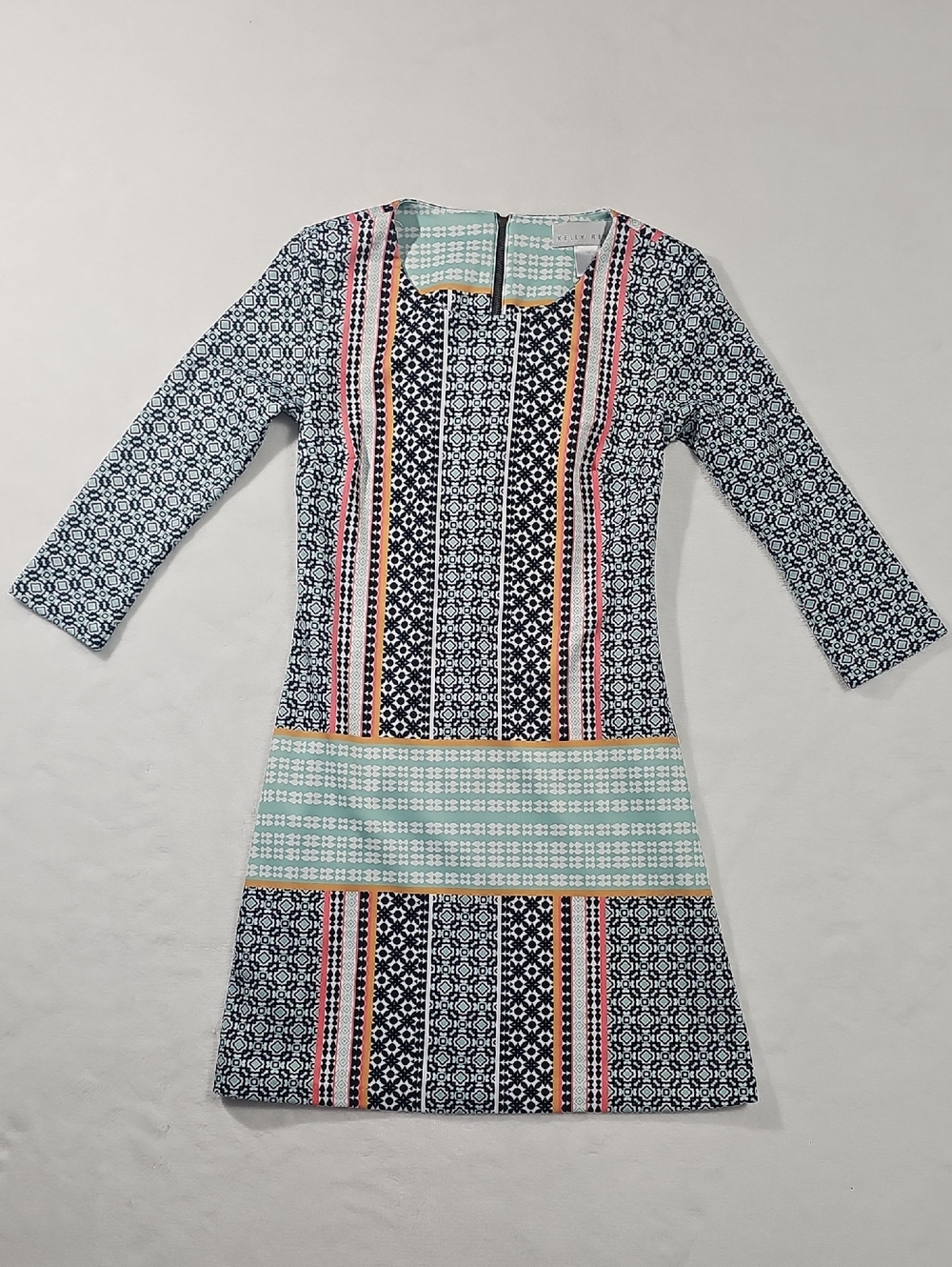 Kelly Renee Multi Color Geometric Medallion Print 3/4‎ Sleeve Sheath Dress